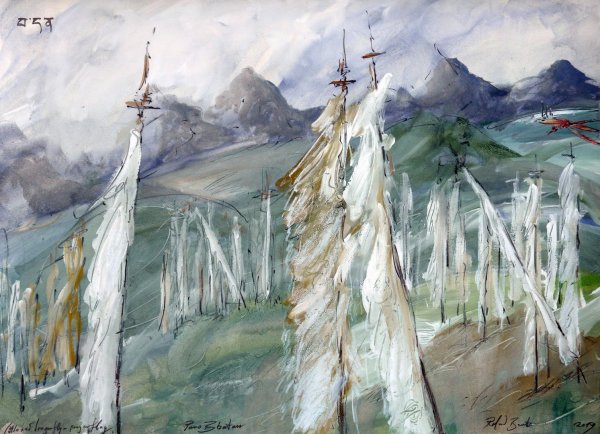 Little Red Dragonfly on Prayerflag 